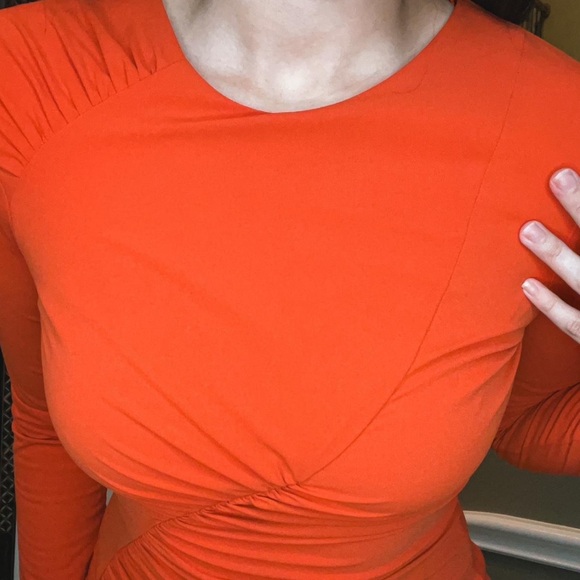 New ZARA Ruched Orange Bodycon dress - Picture 11 of 16